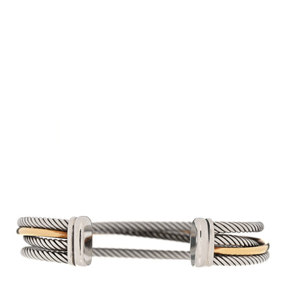 David Yurman Sterling Silver 18K Yellow Gold Crossover Three Row Cuff Bracelet 4 of 12