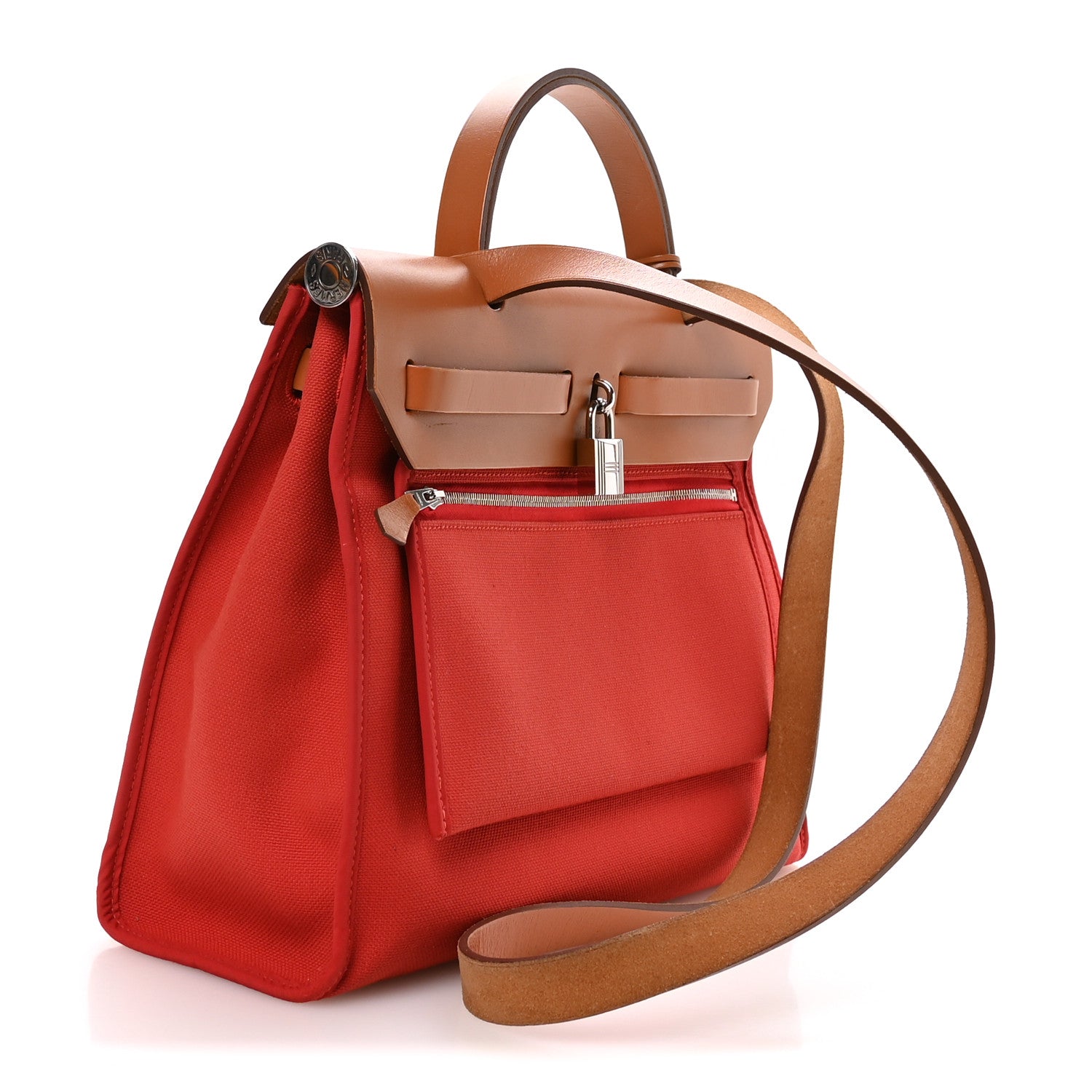 Hermes Vache Hunter Toile Herbag Zip 31 PM Rouge Tomate Natural 4 of 11