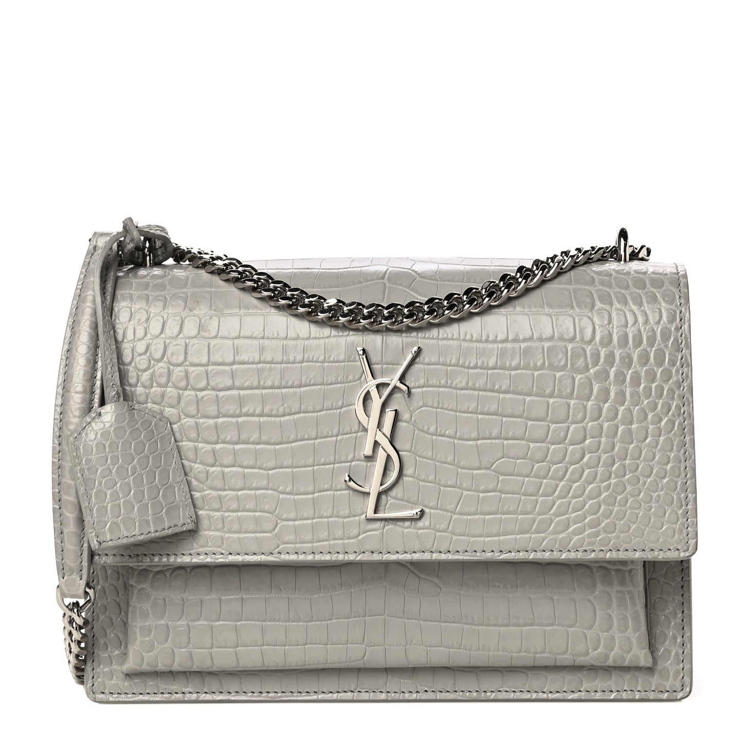 Calfskin Crocodile Embossed Medium Monogram Sunset Gris Perle