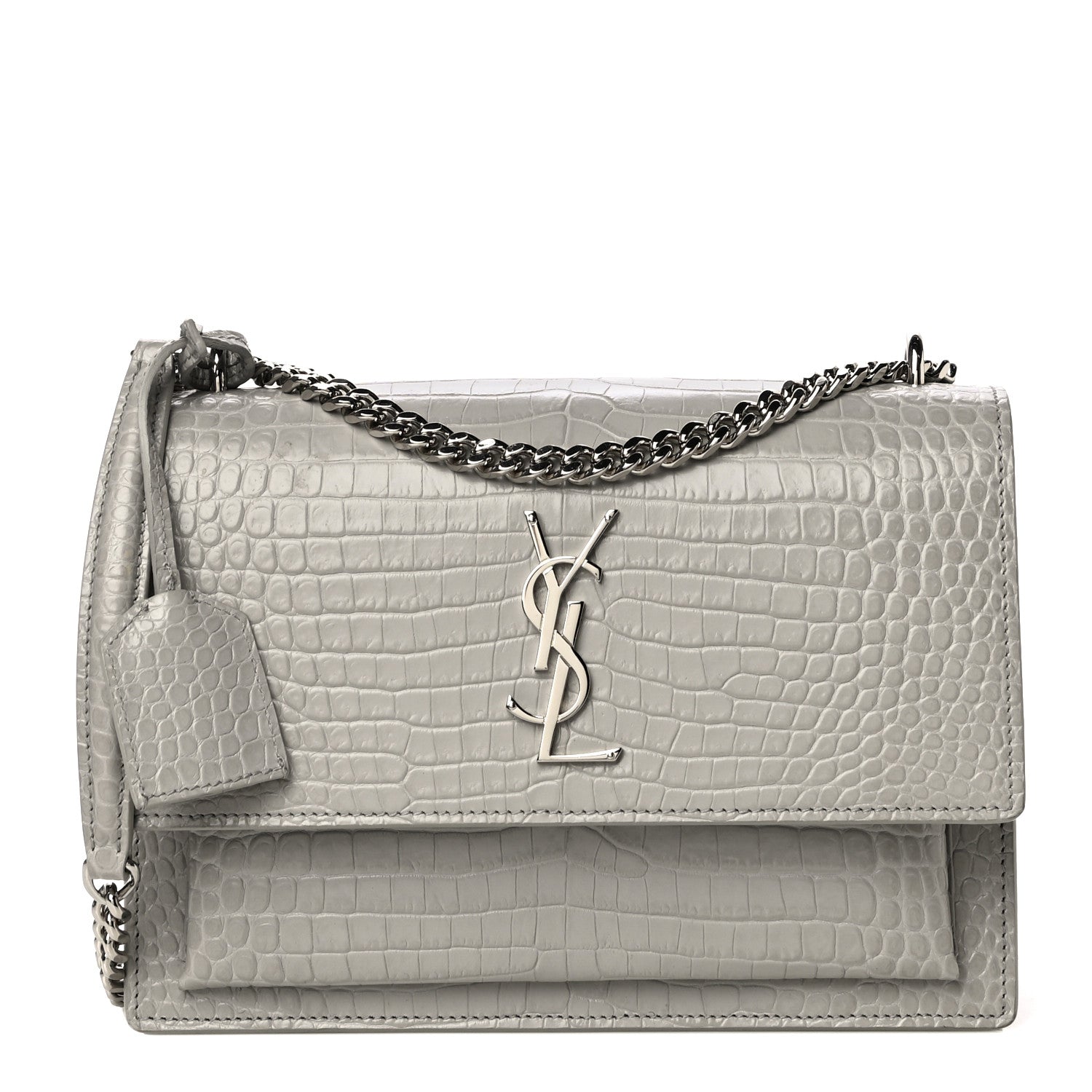 Saint Laurent Calfskin Crocodile Embossed Medium Monogram Sunset Gris Perle 1 of 14
