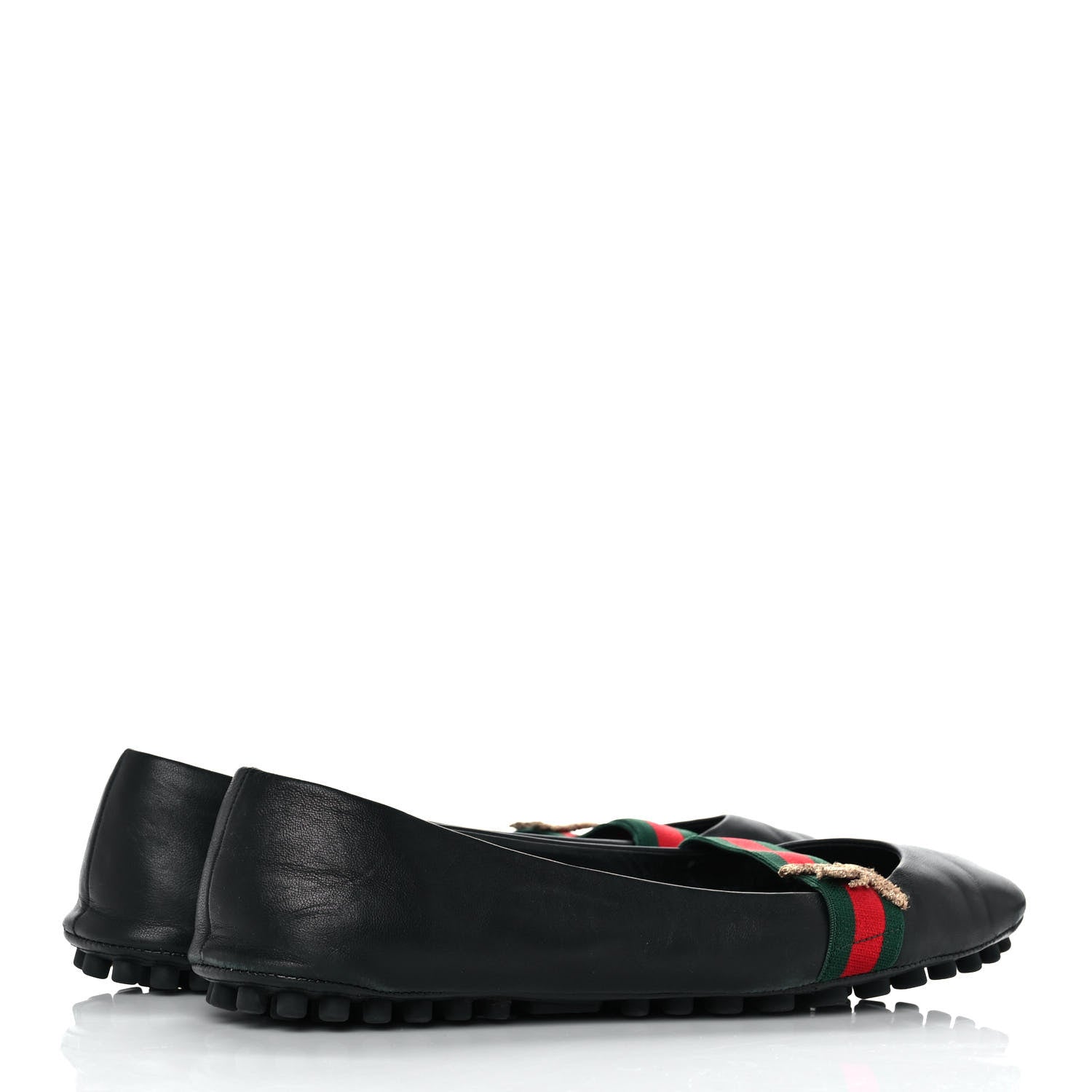 Gucci Calfskin Bayadere Bee Ballerina Flats 39.5 Black 4 of 9