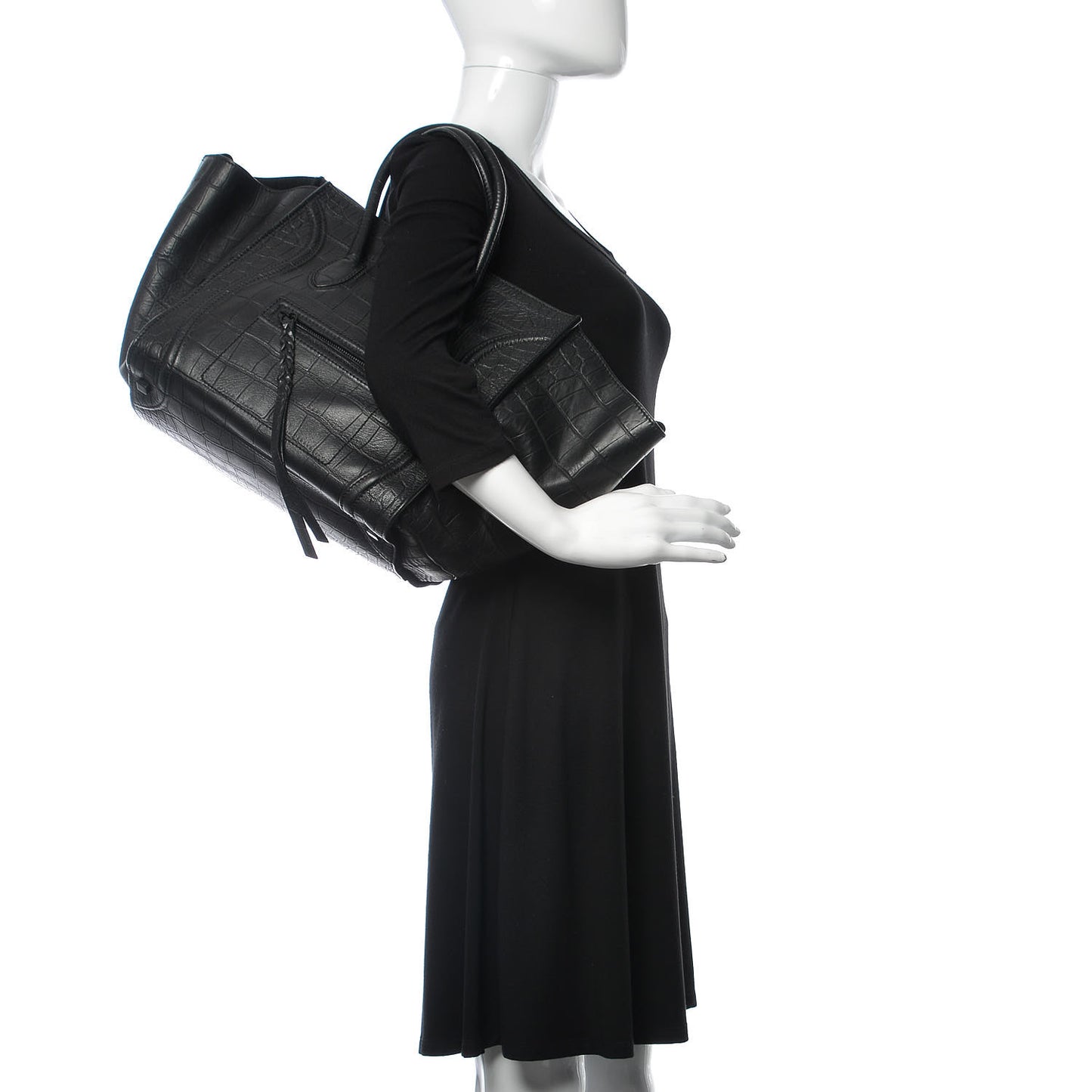 Crocodile Embossed Calfskin Medium Phantom Luggage Black