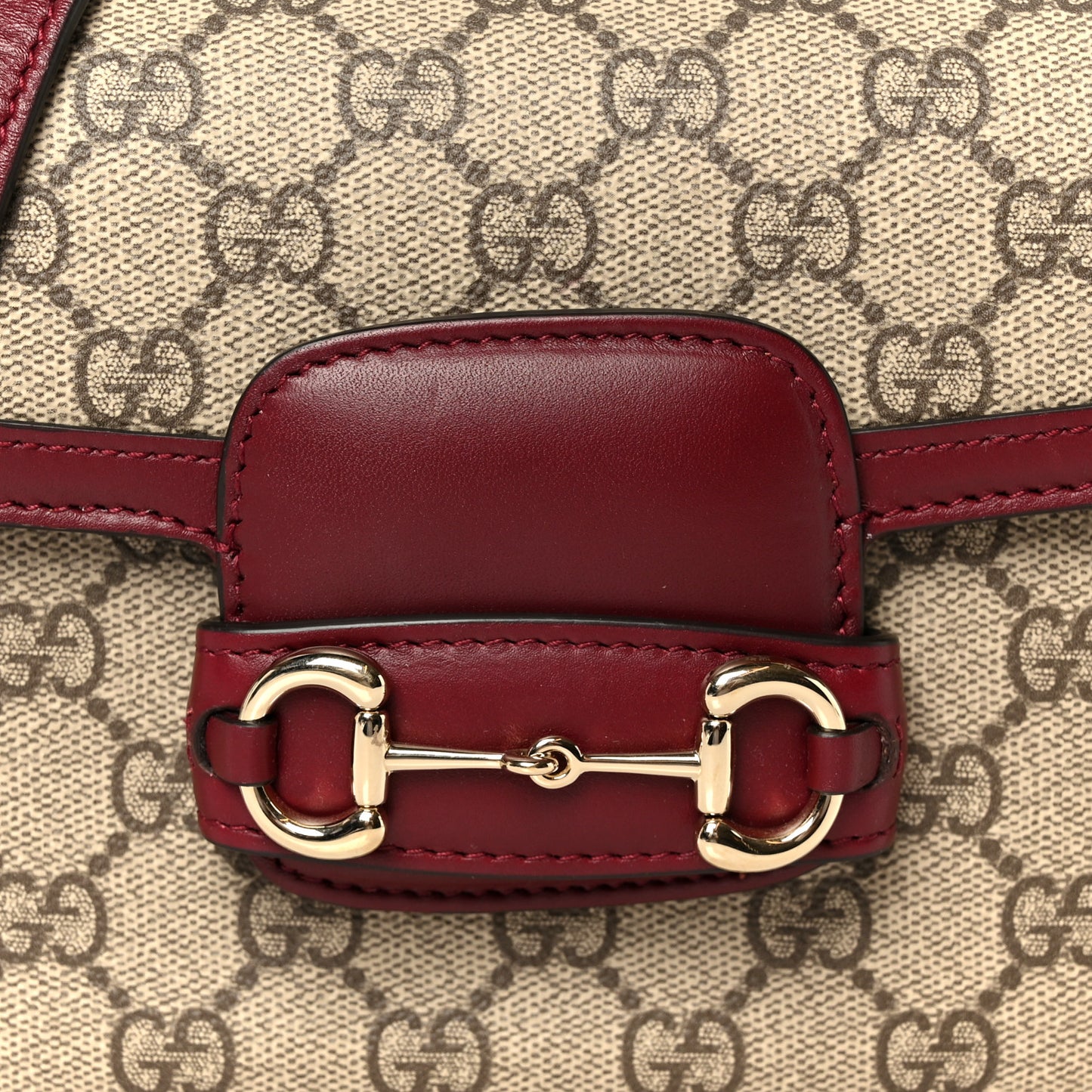 GG Supreme Monogram Horsebit 1955 Soft Small Shoulder Bag Beige Ebony Rosso Ancora