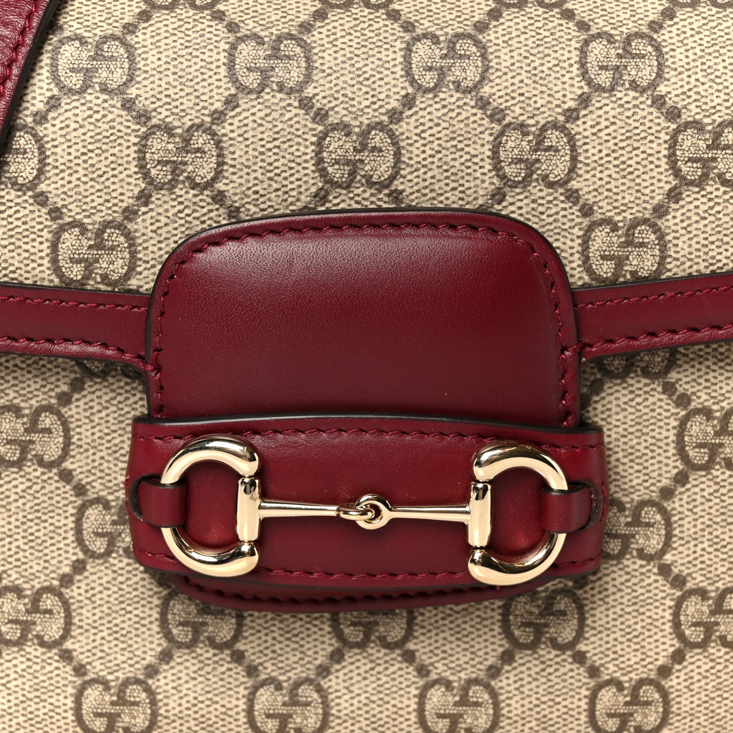Gucci GG Supreme Monogram Horsebit 1955 Soft Small Shoulder Bag Beige Ebony Rosso Ancora 9 of 12