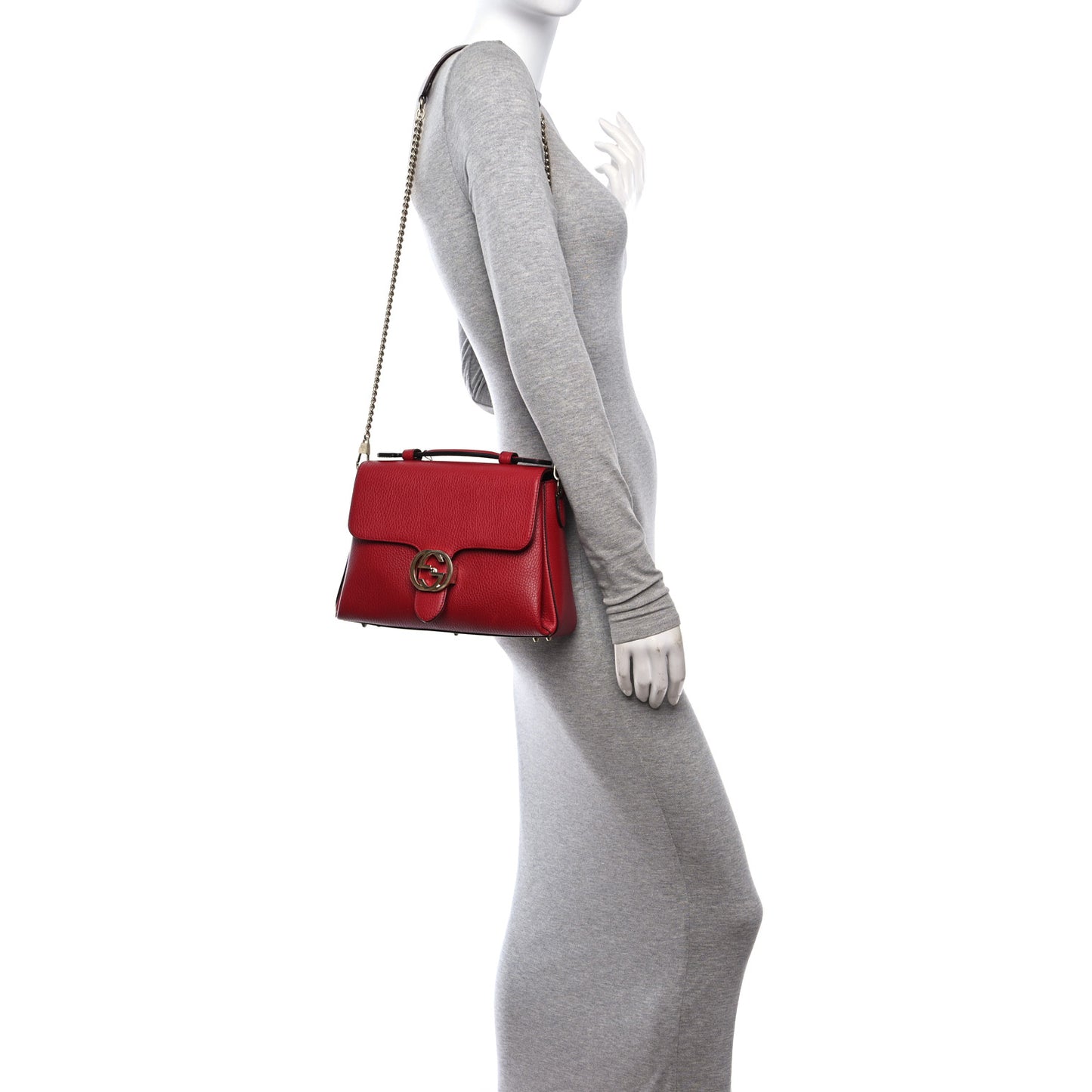Dollar Calfskin Interlocking G Top Handle Shoulder Bag Red