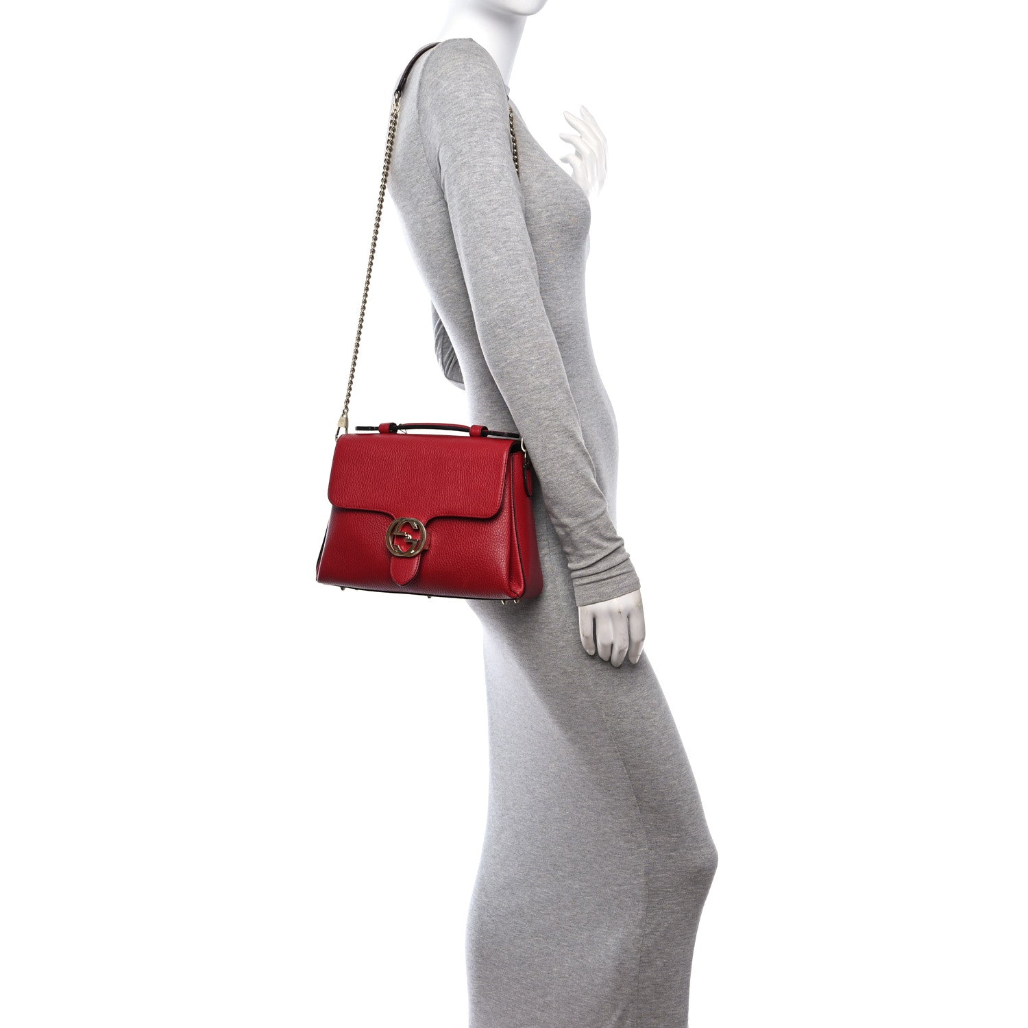 Gucci Dollar Calfskin Interlocking G Top Handle Shoulder Bag Red 2 of 18