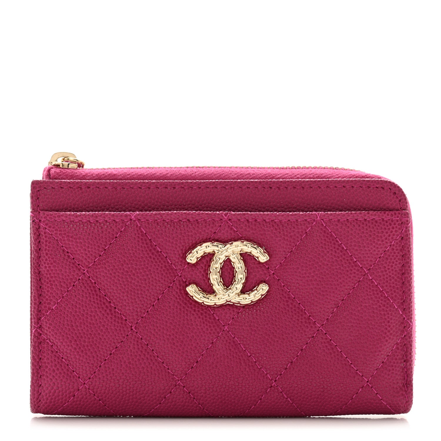 Chanel Caviar Quilted CC Zip Around Card Holder Dark Pink 1 of 8