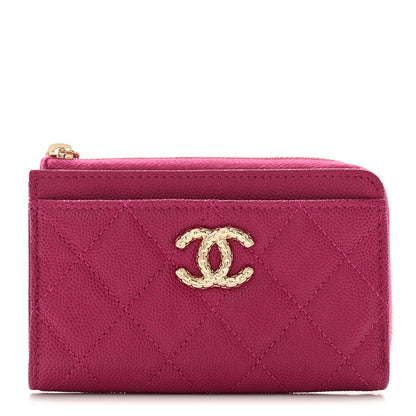Chanel Caviar Quilted CC Zip Around Card Holder Dark Pink 1 of 8