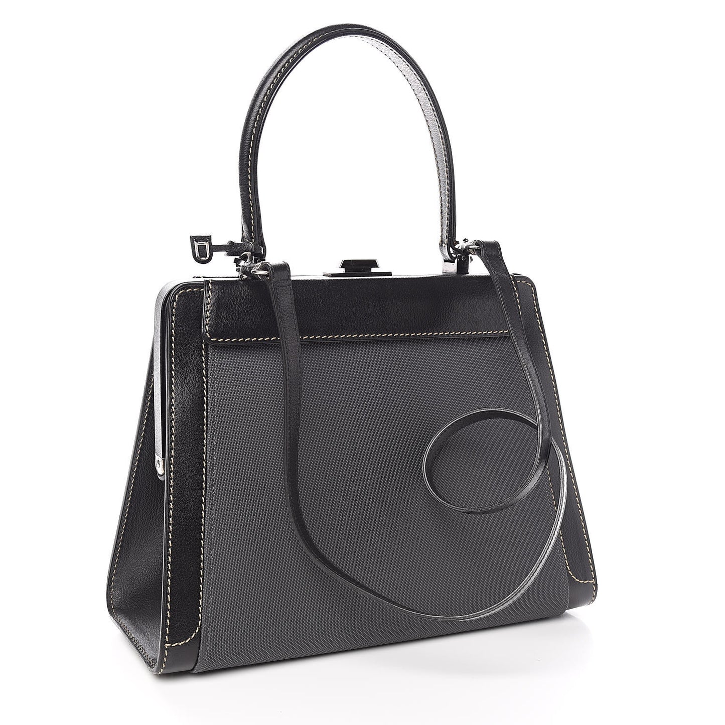Calfskin Canvas Illusion Top Handle Frame Bag Jumping Black