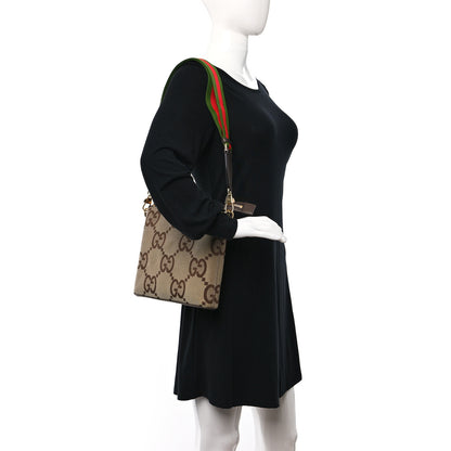 Gucci Monogram Jumbo GG Textured Dollar Calfskin Web Wristlet Messenger Bag Camel Ebony New Acero 2 of 11