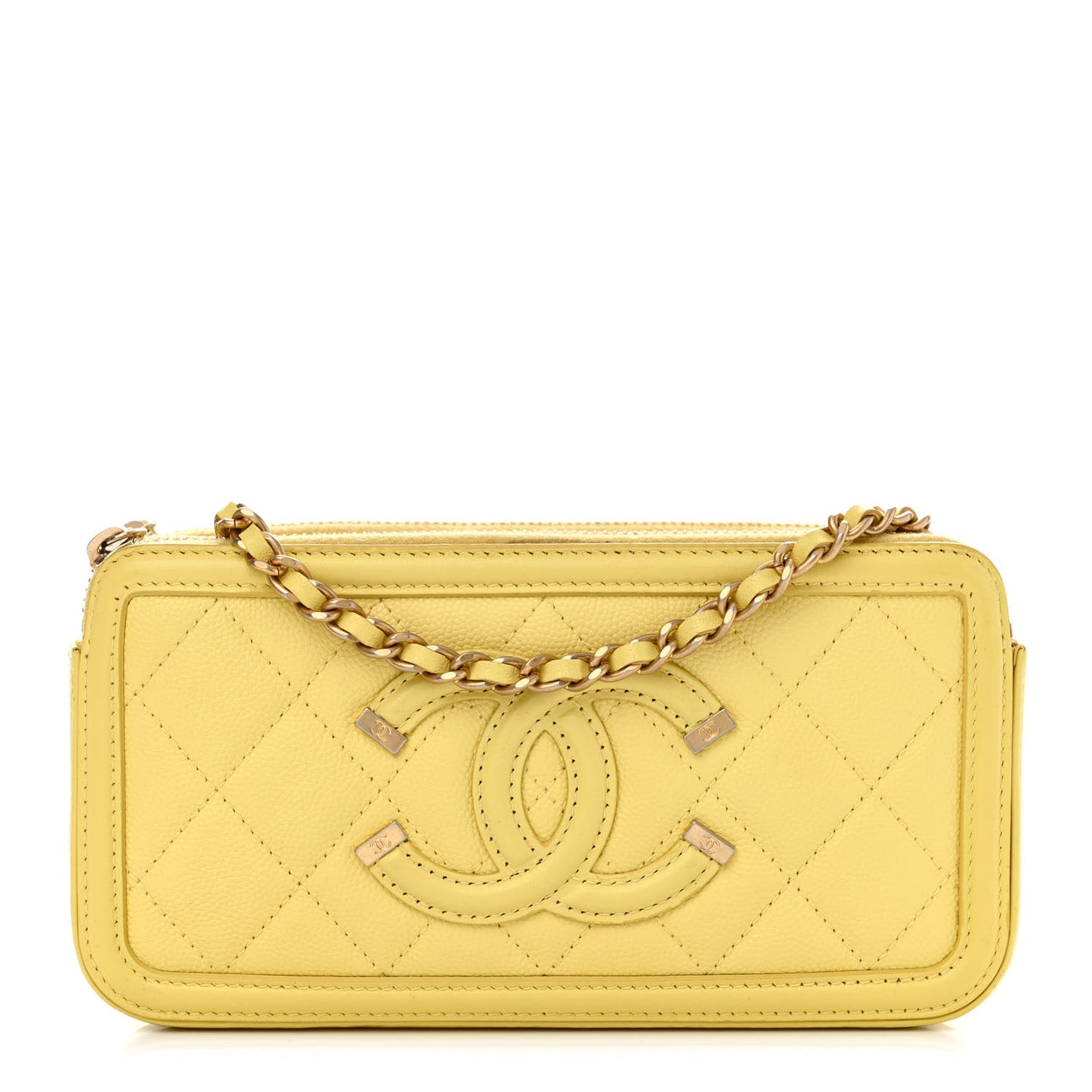 Caviar Quilted CC Filigree Clutch With Chain Yellow