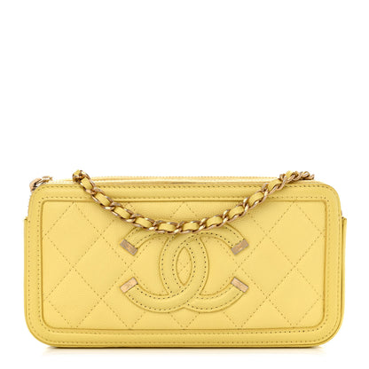 Chanel Caviar Quilted CC Filigree Clutch With Chain Yellow 1 of 16