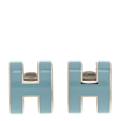Hermes Palladium Lacquered Mini Pop H Earrings Celeste 1 of 10