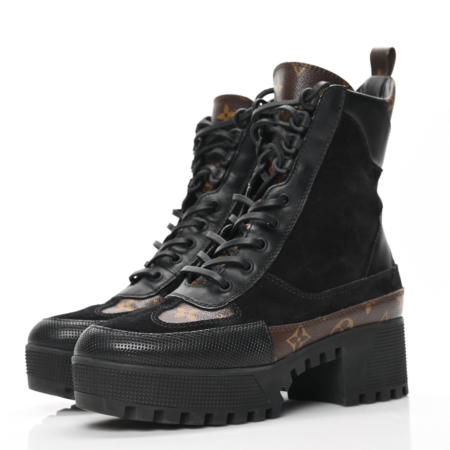 Louis Vuitton Suede Calfskin Monogram Laureate Platform Desert Boots 38 Black 3 of 7