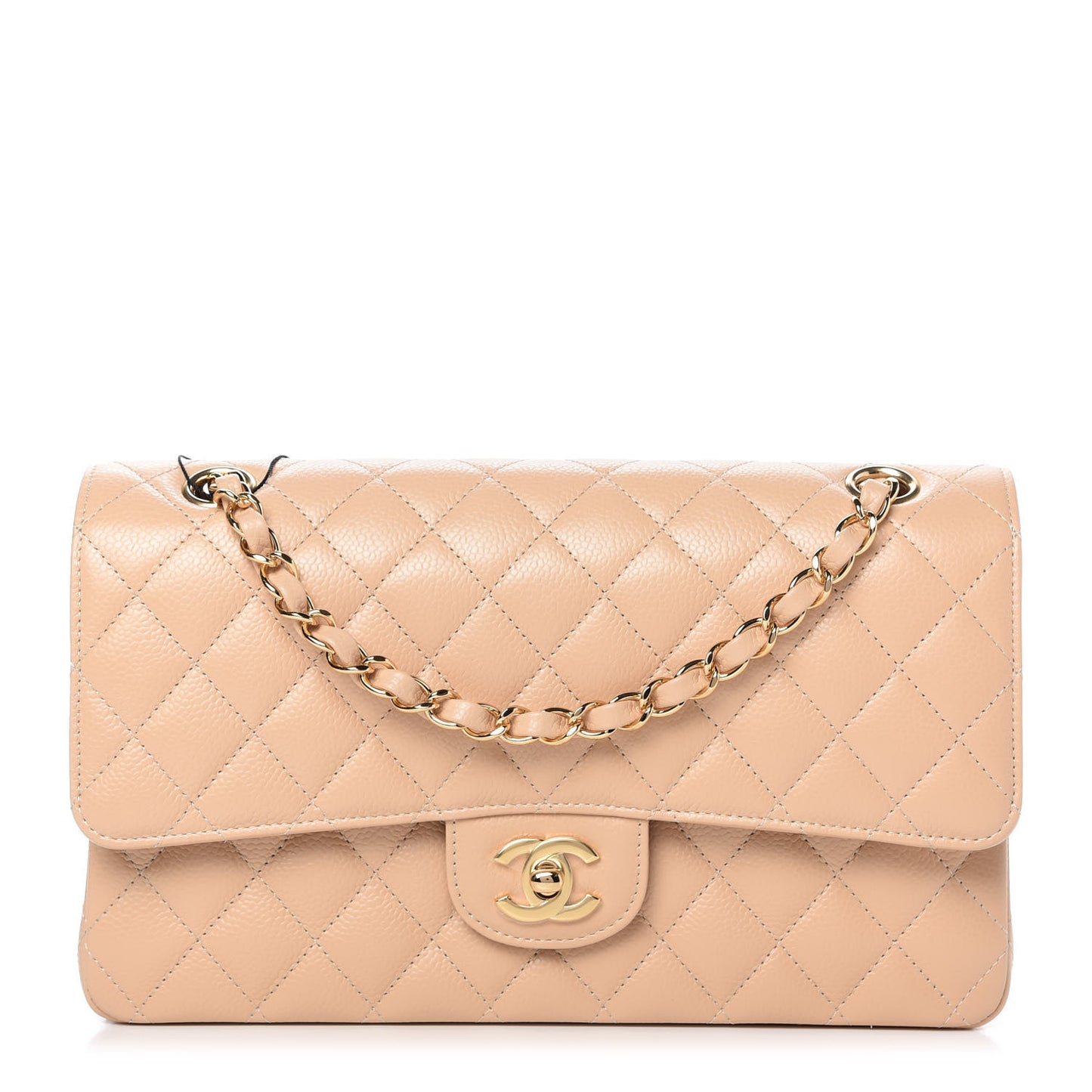 Caviar Quilted Medium Double Flap Beige