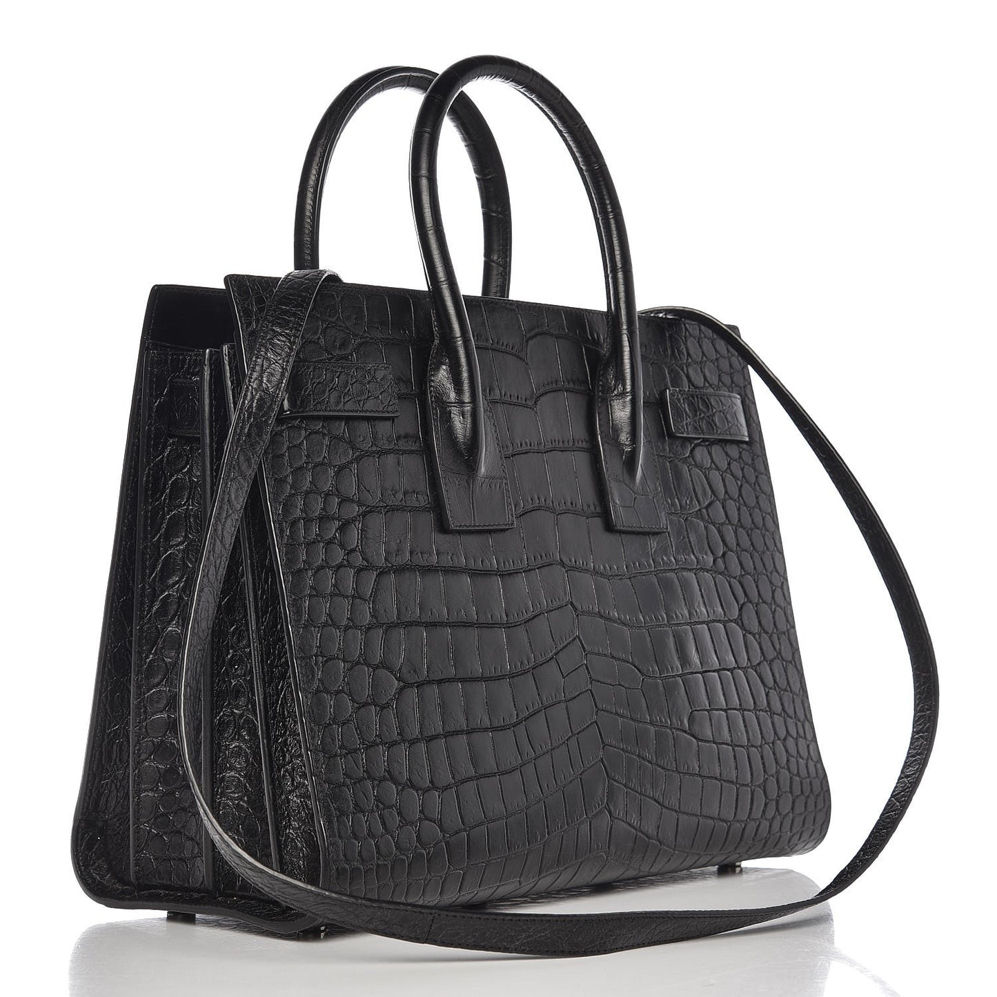 Croc Calfskin Embossed Small Sac de Jour Black