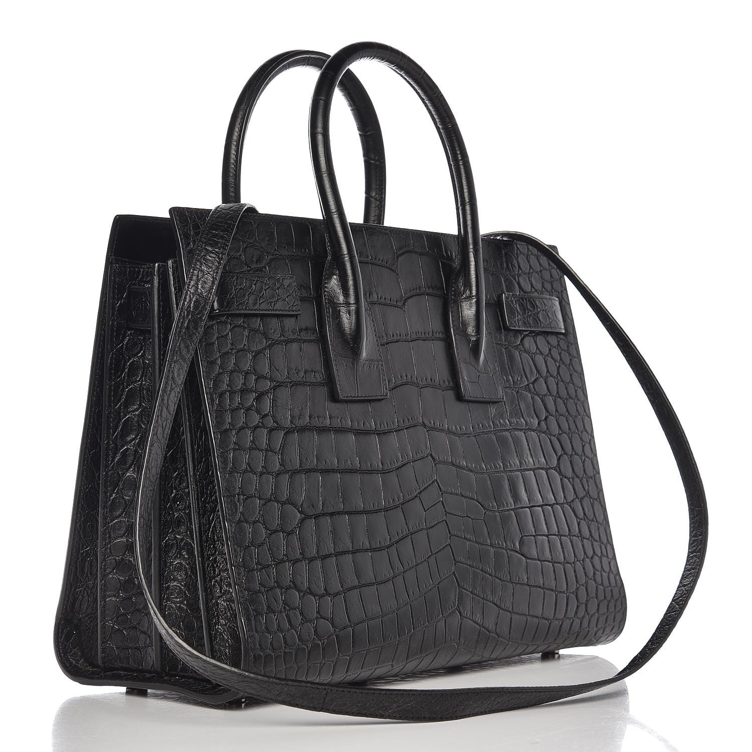 Saint Laurent Croc Calfskin Embossed Small Sac de Jour Black 3 of 7