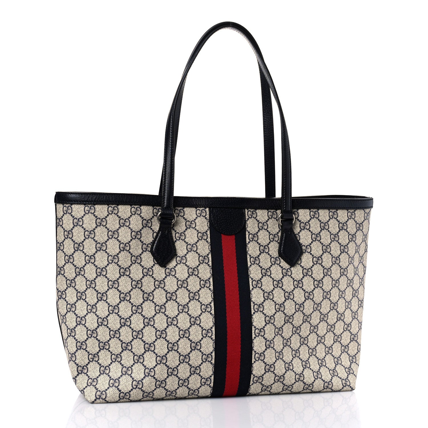 Gucci GG Supreme Monogram Textured Calfskin Web Medium Ophidia Shopping Tote Beige Blue 3 of 9