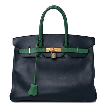 Hermes Courchevel Bi Color Birkin 35 Bleu Indigo Vert Clair 1 of 16