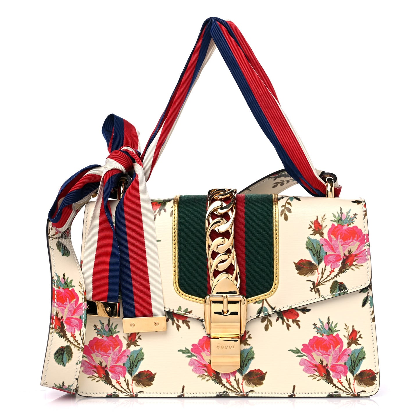 Calfskin Floral Small Sylvie Top Handle Bag Off White