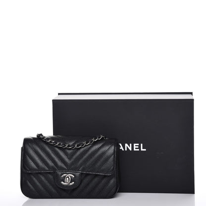 Chanel Metallic Caviar Chevron Quilted Mini Rectangular Flap Black 8 of 8