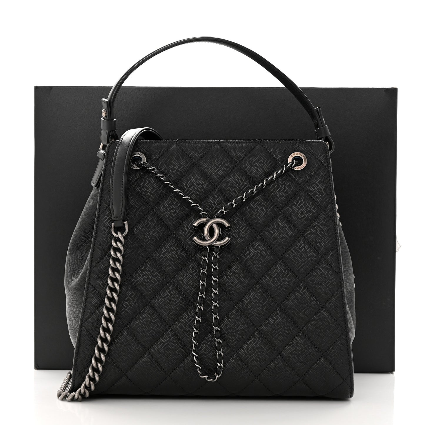 Caviar Quilted Medium CC Bucket Bag Black