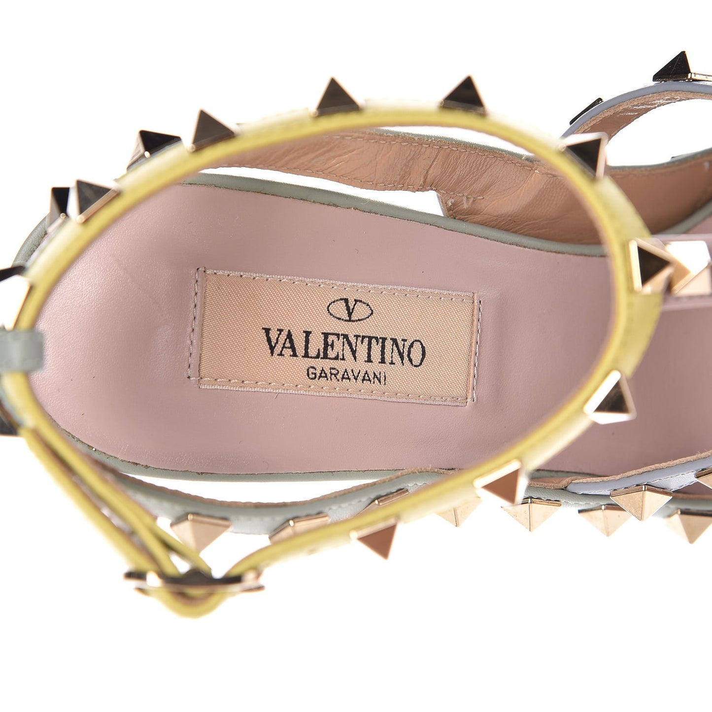 Nappa Watercolor Rockstud Ankle Strap 100mm Pumps 38 Rose Green Yellow Sky