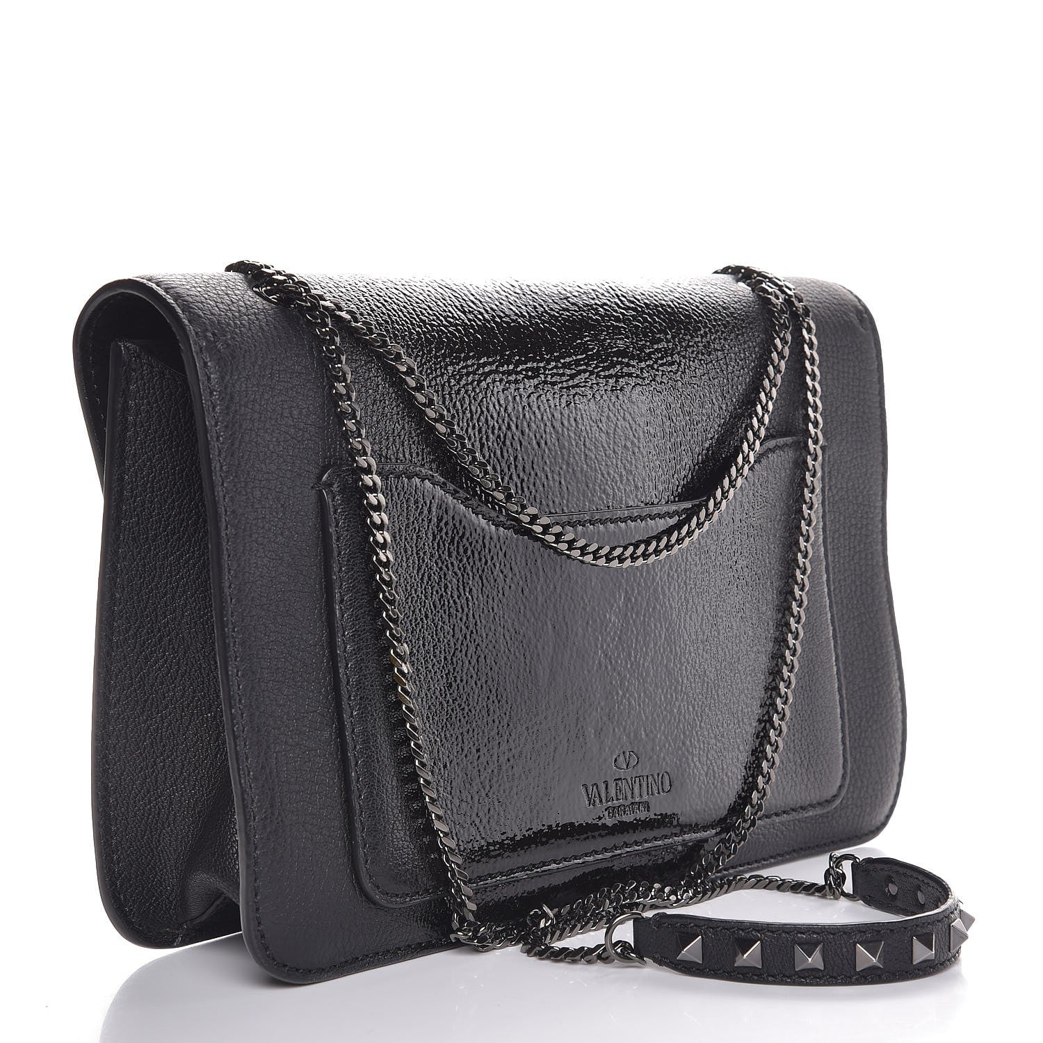 Valentino Garavani Patent Pebbled Calfskin Medium Rockstud Demilune Shoulder Bag Black 3 of 6