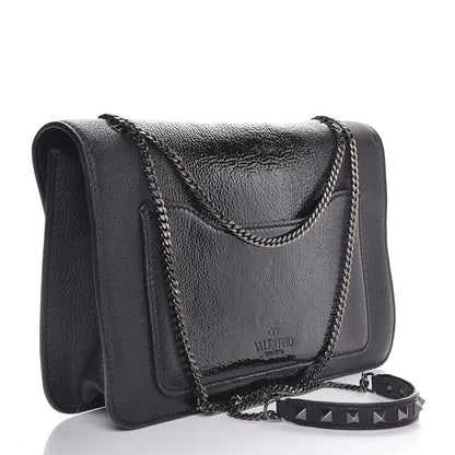 Valentino Garavani Patent Pebbled Calfskin Medium Rockstud Demilune Shoulder Bag Black 3 of 6
