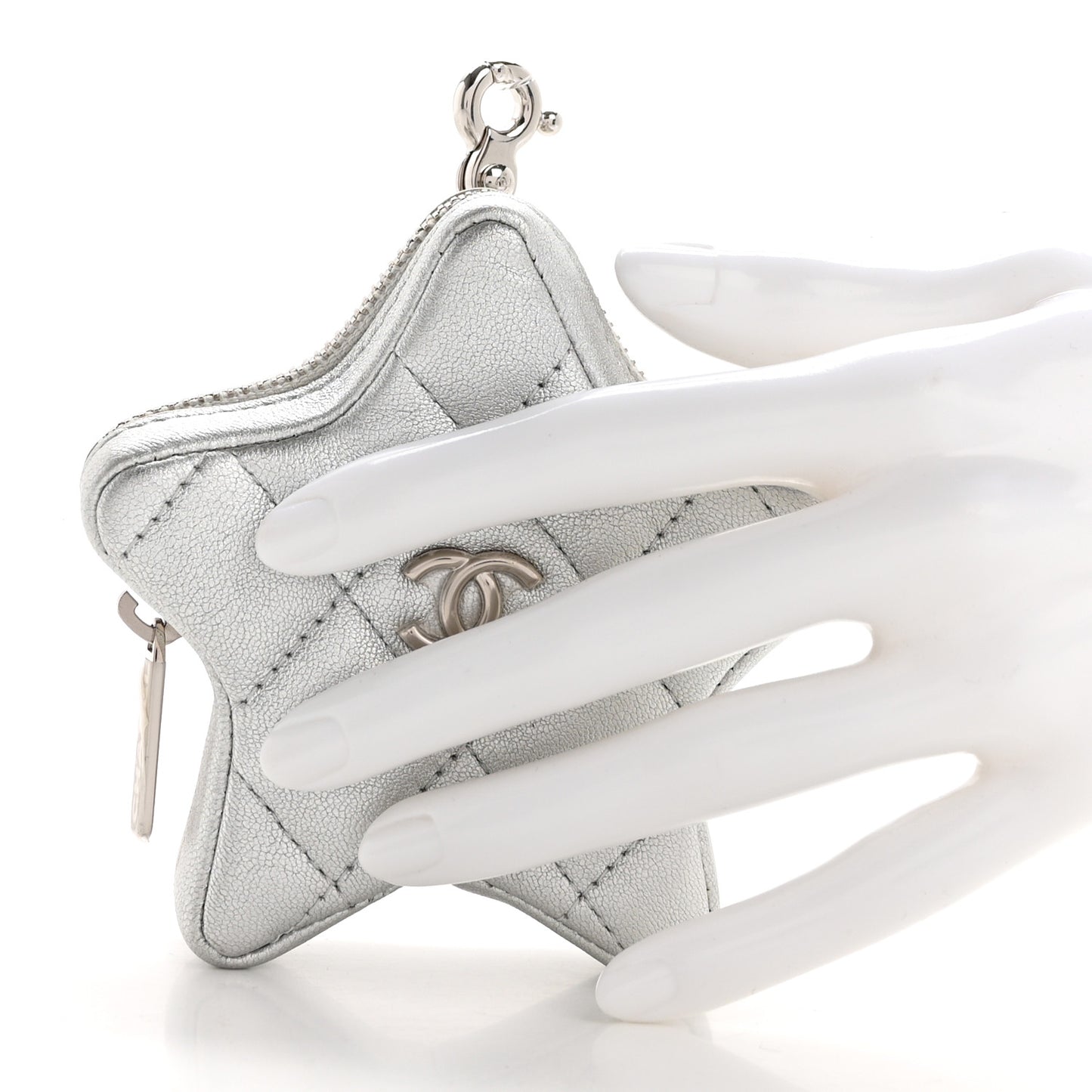 Metallic Lambskin Walk Of Fame Star Clip On Coin Purse Silver