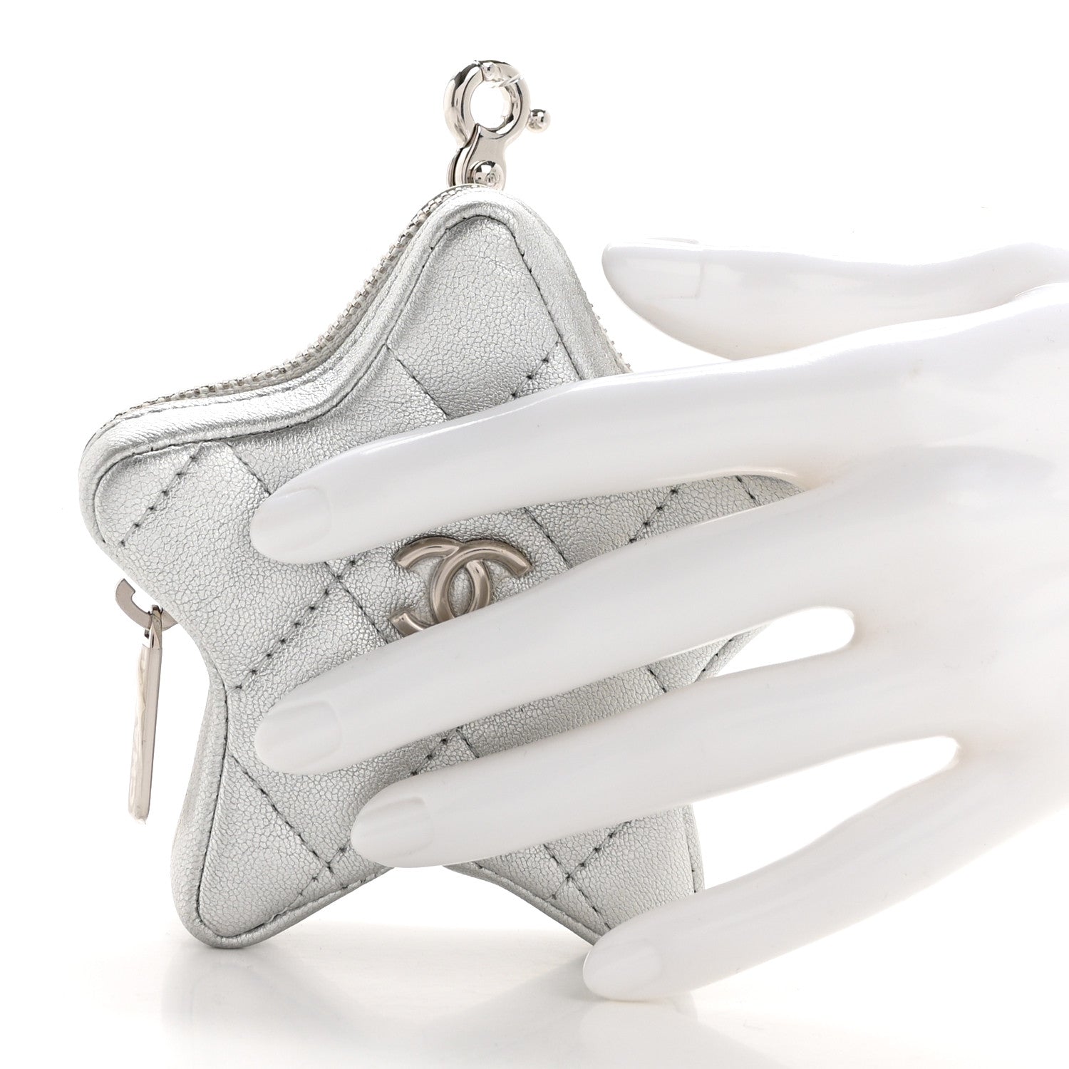 Chanel Metallic Lambskin Walk Of Fame Star Clip On Coin Purse Silver 2 of 7