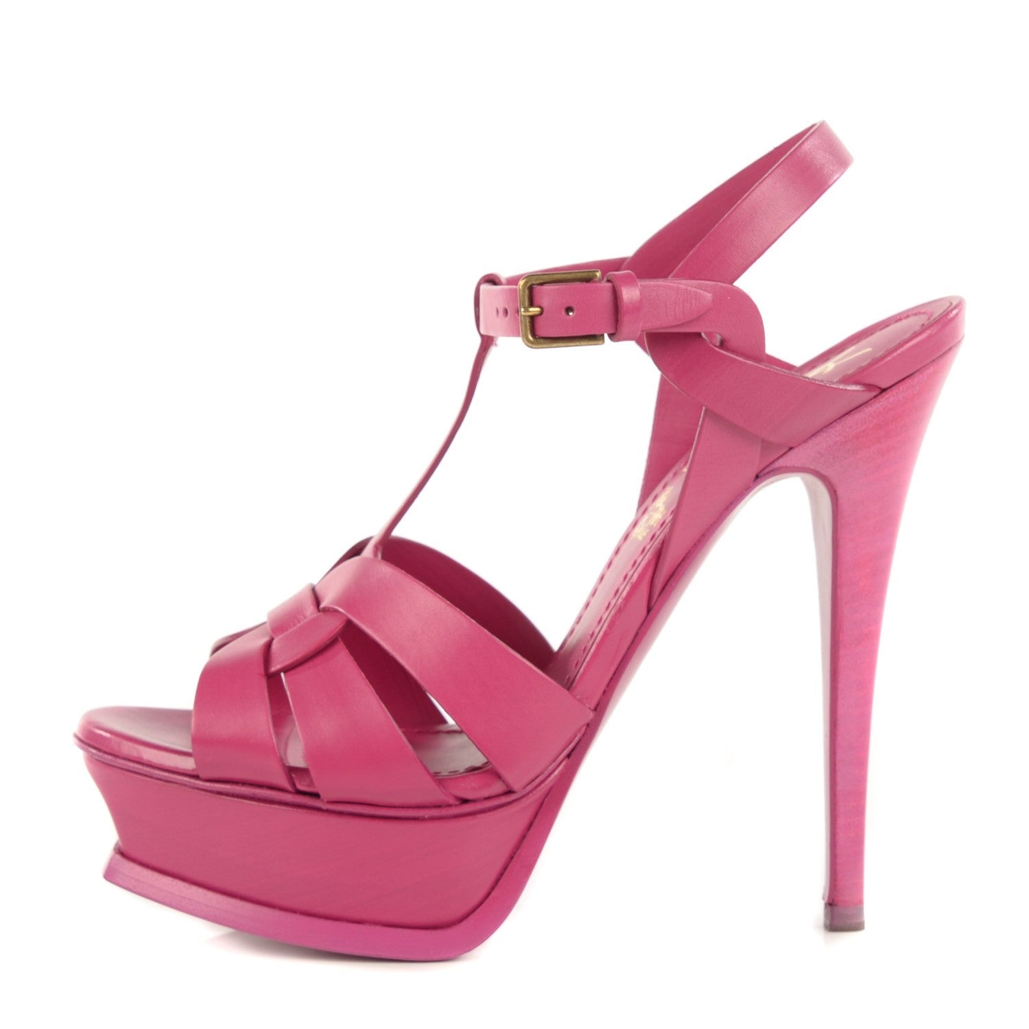 Saint Laurent Calfskin Tribute 105 Platform Sandals 36.5 Cuoio Paint Fuxia Fuchsia 1 of 8