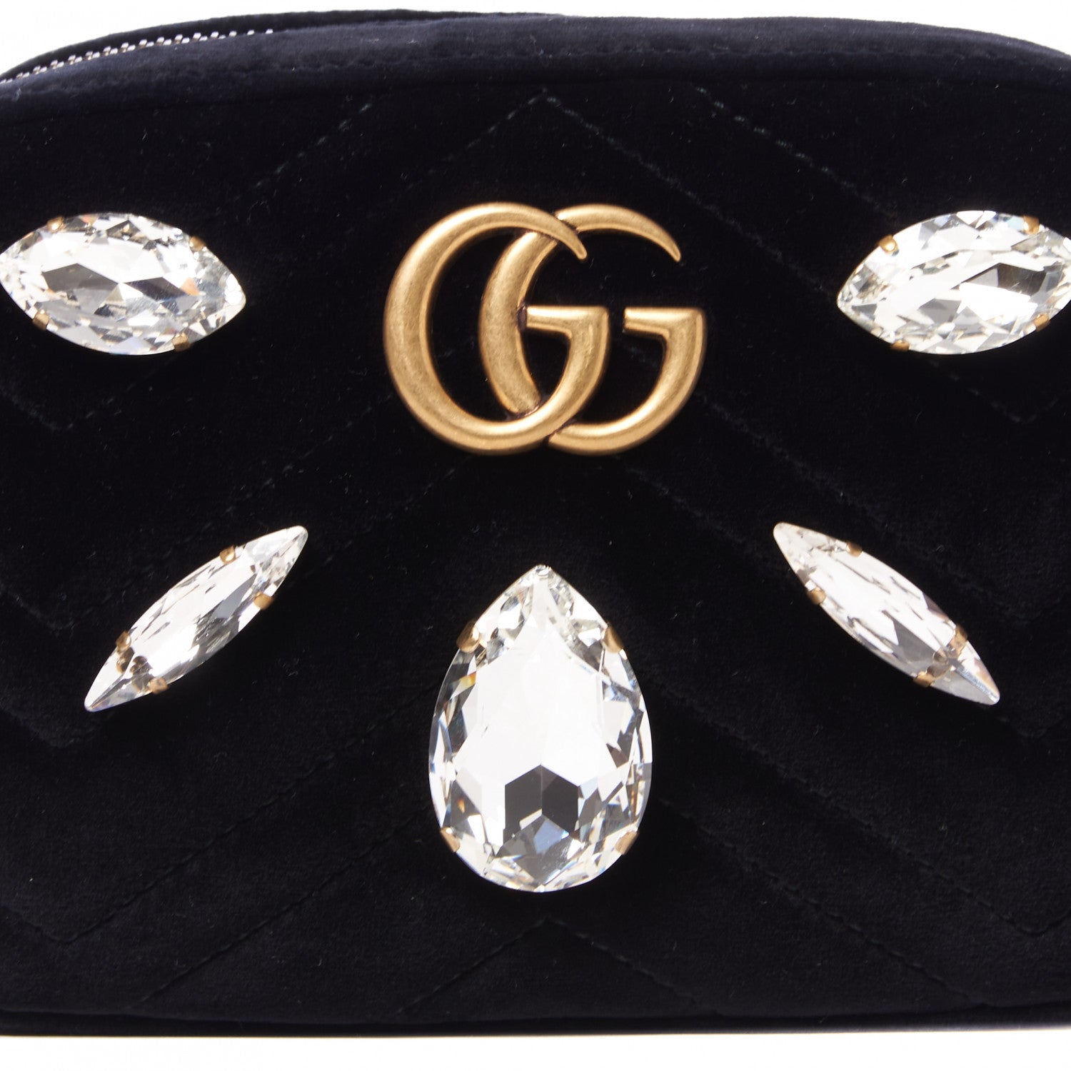 Gucci Velvet Matelasse Marquise Crystals Mini GG Marmont Chain Shoulder Bag Black 7 of 8