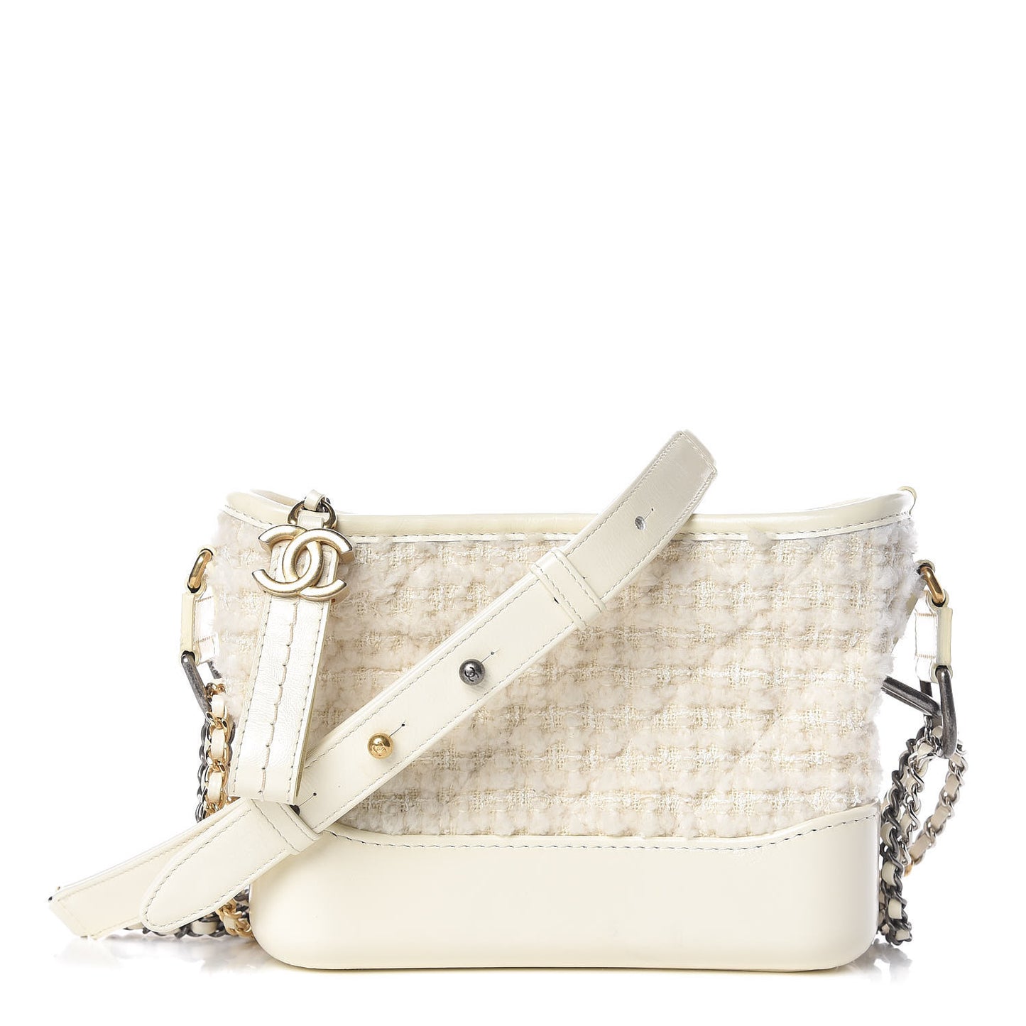 Tweed Calfskin Quilted Small Gabrielle Hobo Ivory