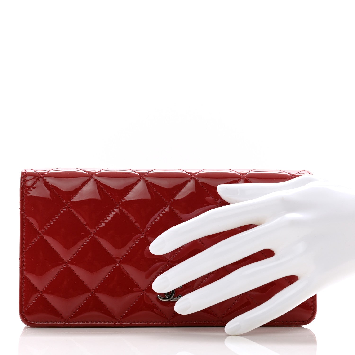 Chanel Patent Calfskin Quilted Yen Wallet Red 2 of 9