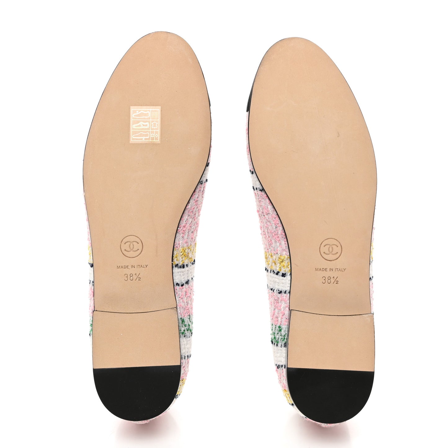Tweed Sequin Grossgrain Cap Toe Striped Ballerina Flats 38.5 Multicolor