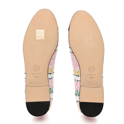 Chanel Tweed Sequin Grossgrain Cap Toe Striped Ballerina Flats 38.5 Multicolor 5 of 8