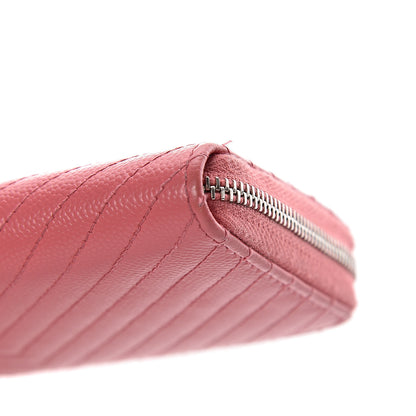 Chanel Caviar Chevron Quilted Small Zip Around Wallet Pink 12 of 15