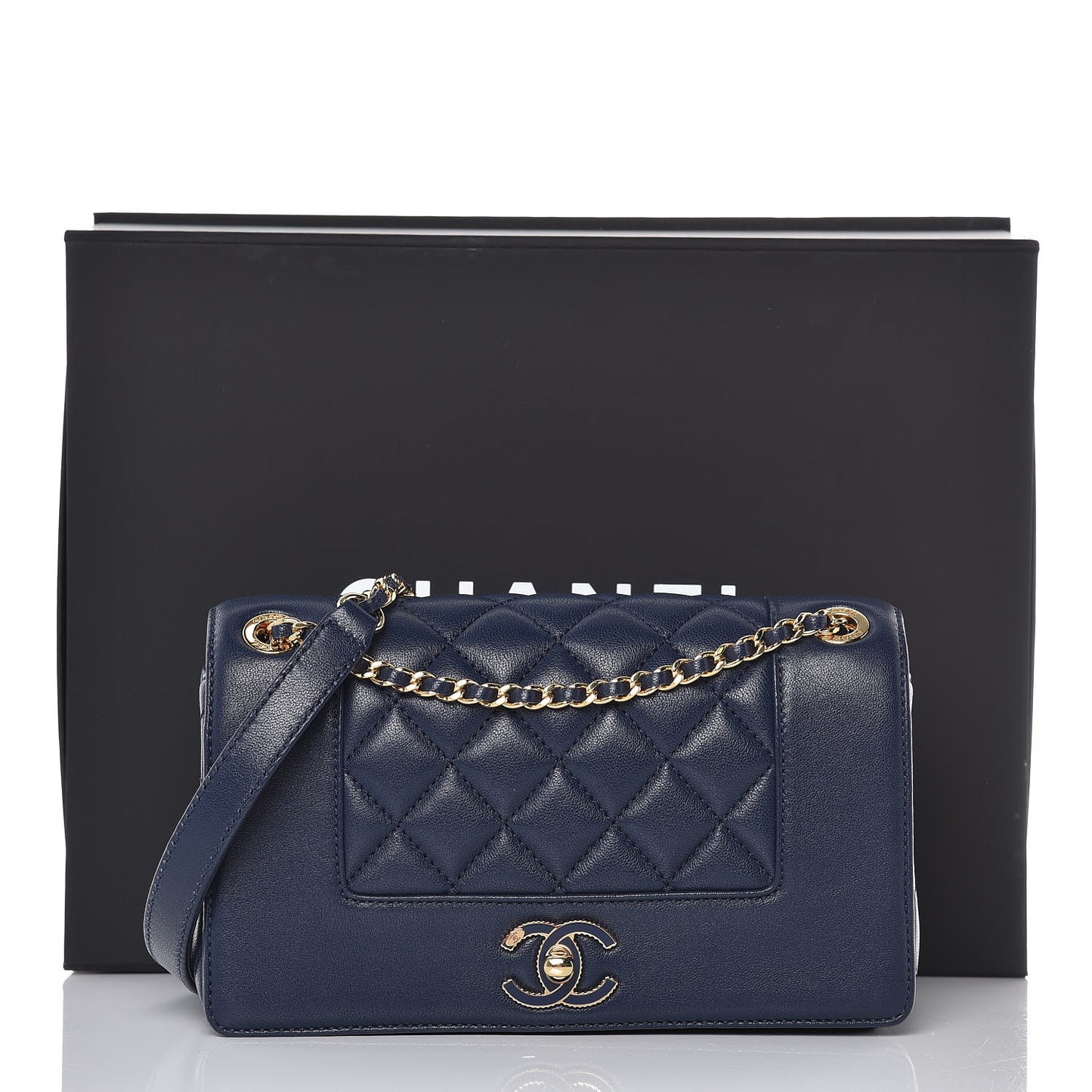 Sheepskin Quilted Small Vintage Mademoiselle Flap Navy