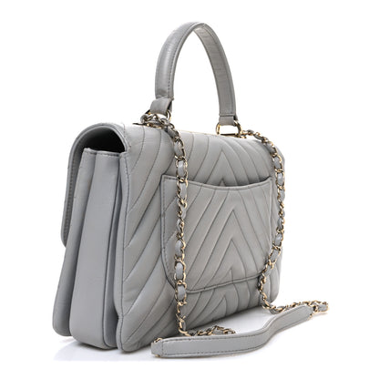 Chanel Lambskin Chevron Quilted Medium Trendy CC Dual Handle Flap Bag Grey 3 of 11