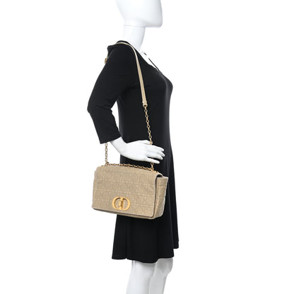 Christian Dior Canvas Embroidered Cannage Large Caro Bag Beige 2 of 9