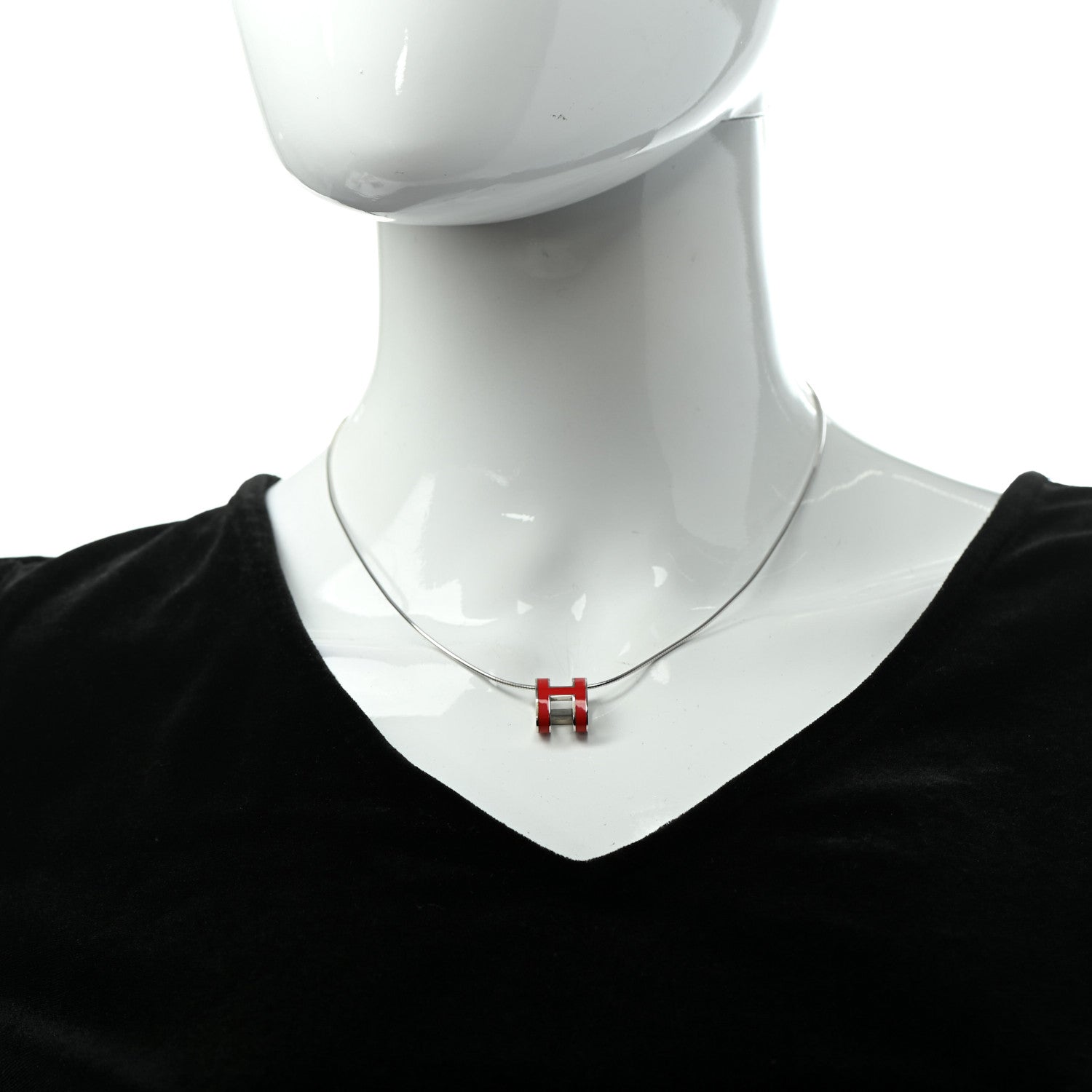 Hermes Lacquered Pop H Pendant Necklace Rouge Corail 2 of 6