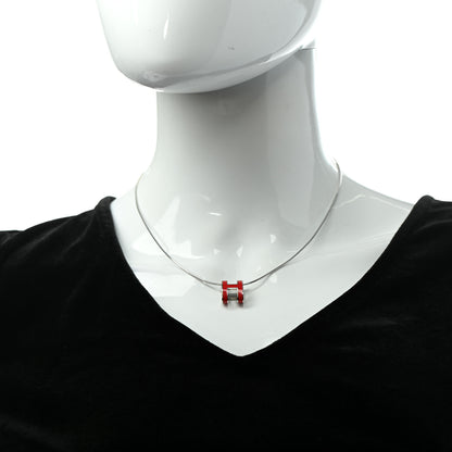 Hermes Lacquered Pop H Pendant Necklace Rouge Corail 2 of 6