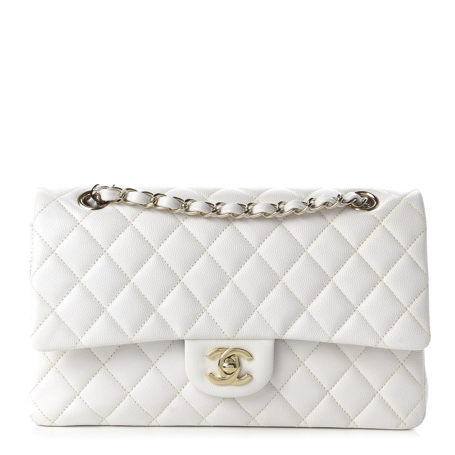 Caviar Quilted Medium Double Flap White