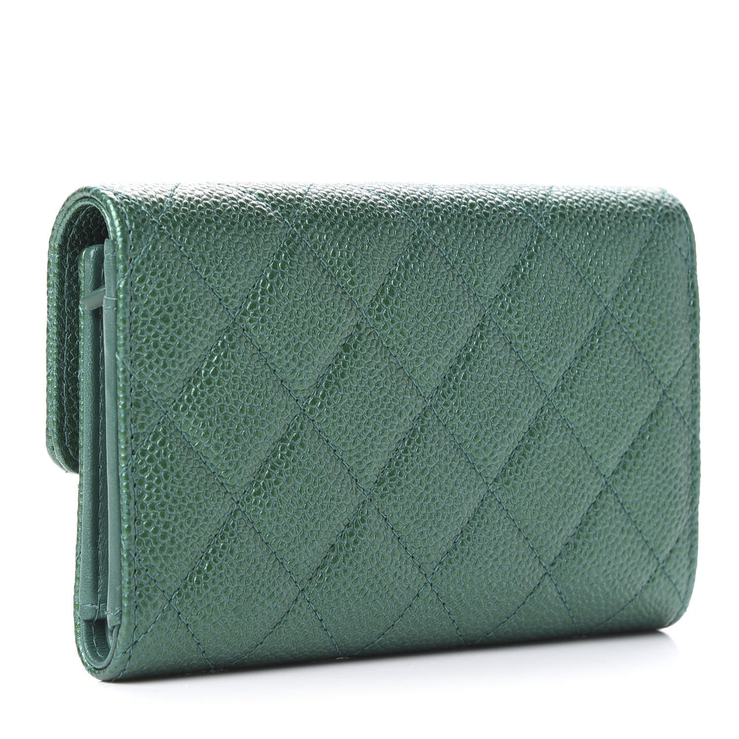 Metallic Caviar Quilted Medium Flap Wallet Green