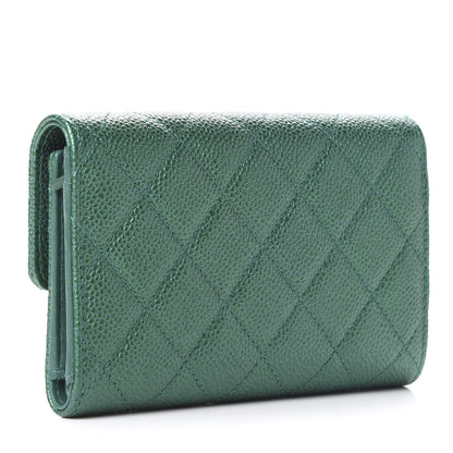 Chanel Metallic Caviar Quilted Medium Flap Wallet Green 2 of 10