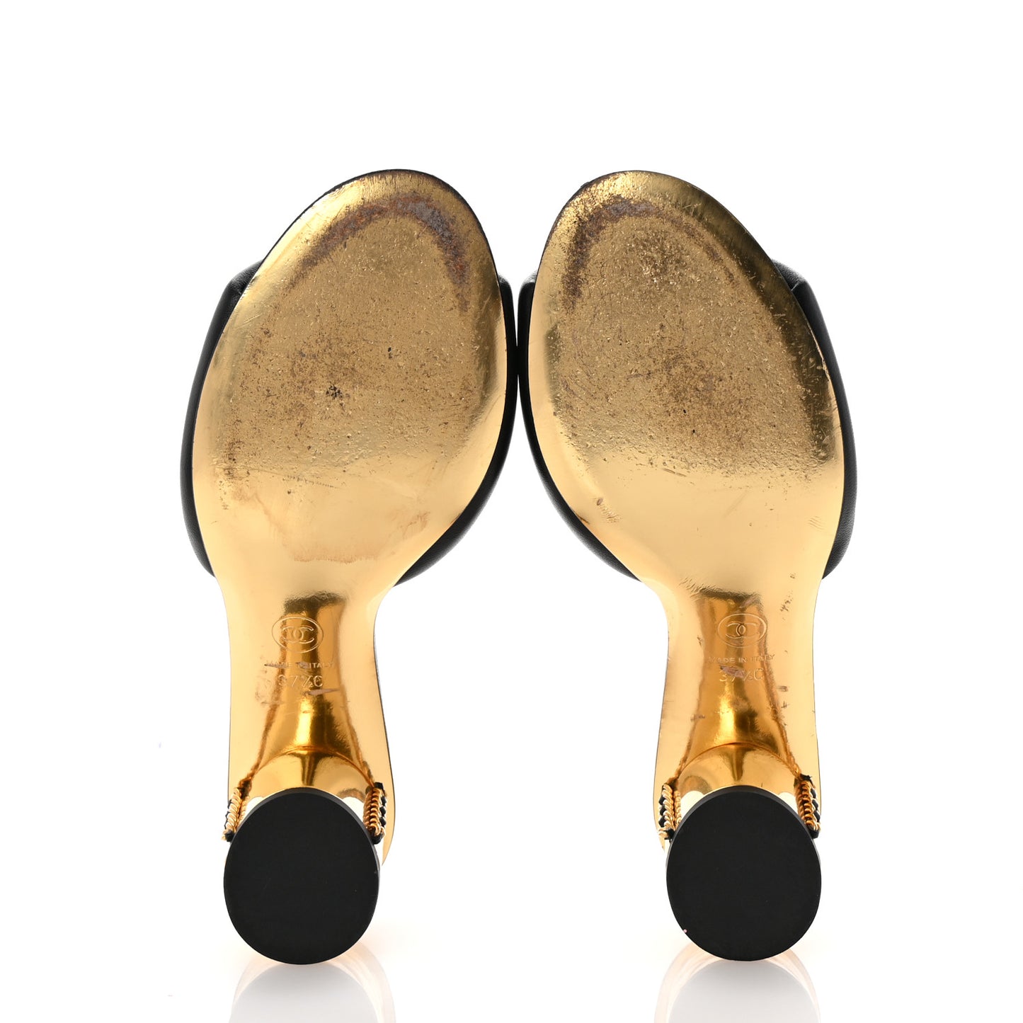 Lambskin Chain CC Mules 37.5 Black Gold