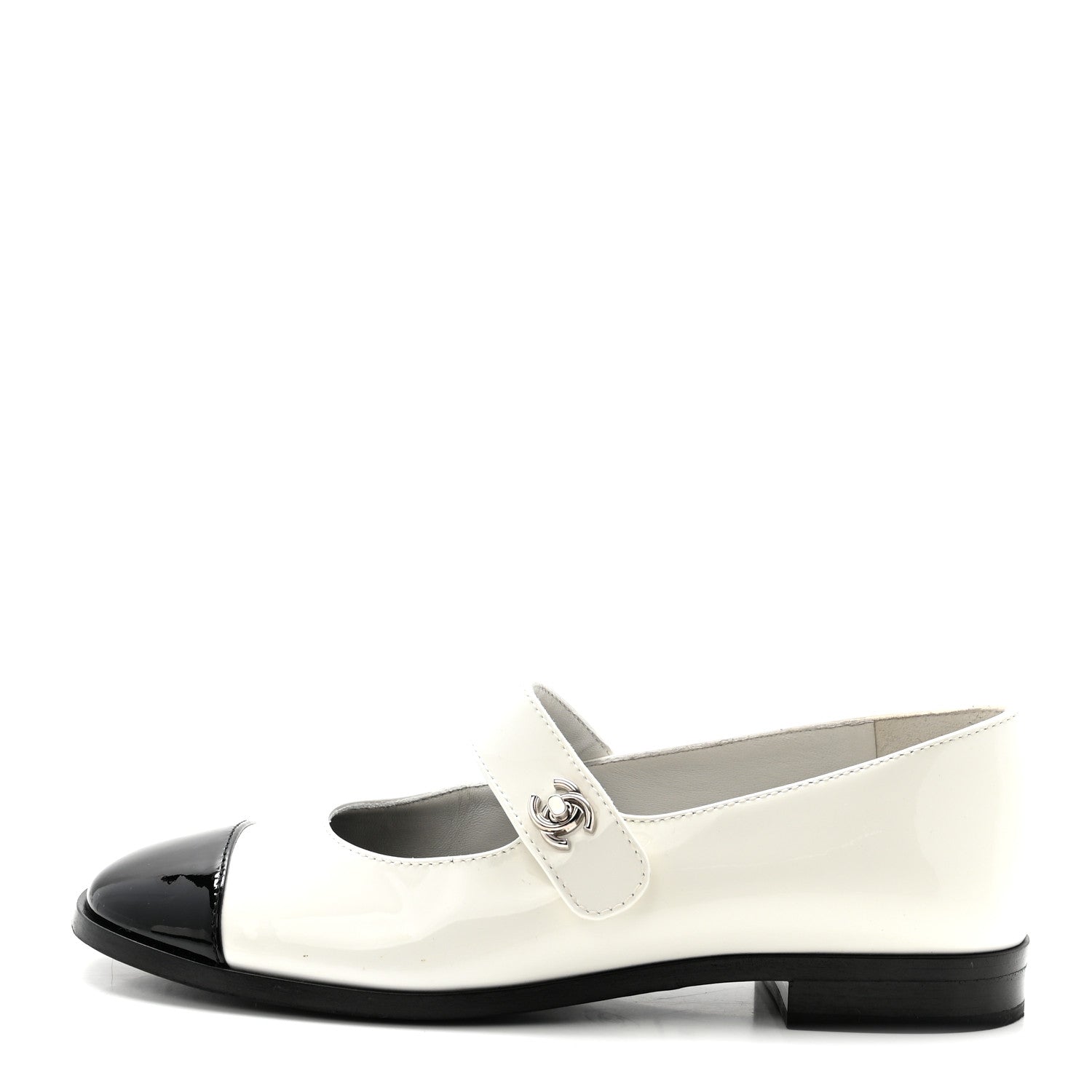 Chanel Calfskin Patent Mary Janes Flats 36.5 White Black 1 of 10