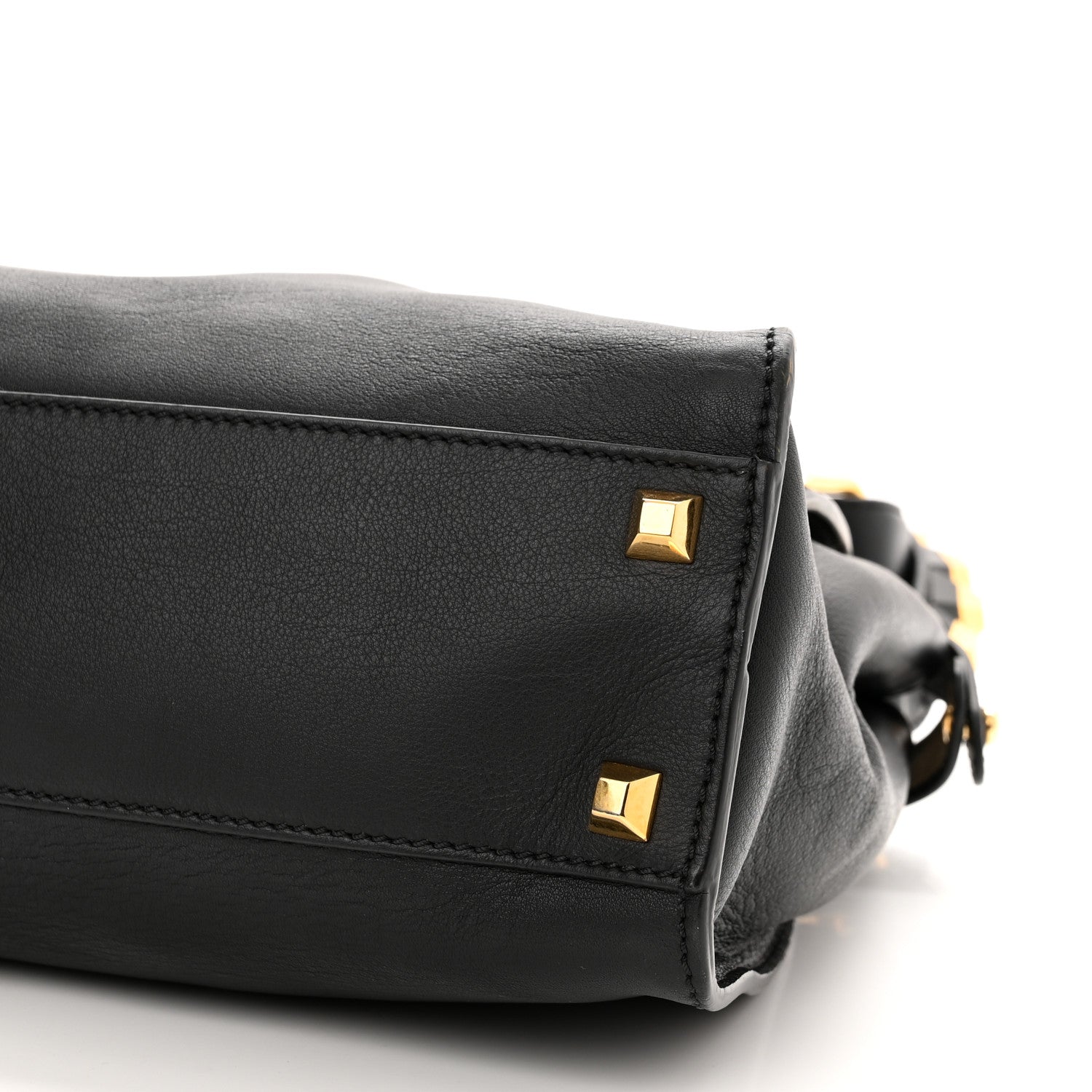 Fendi Vitello Seta Gold Studded Medium Peekaboo Iconic Satchel Black 9 of 9