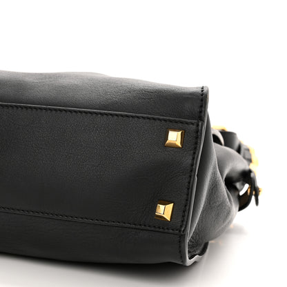 Fendi Vitello Seta Gold Studded Medium Peekaboo Iconic Satchel Black 9 of 9